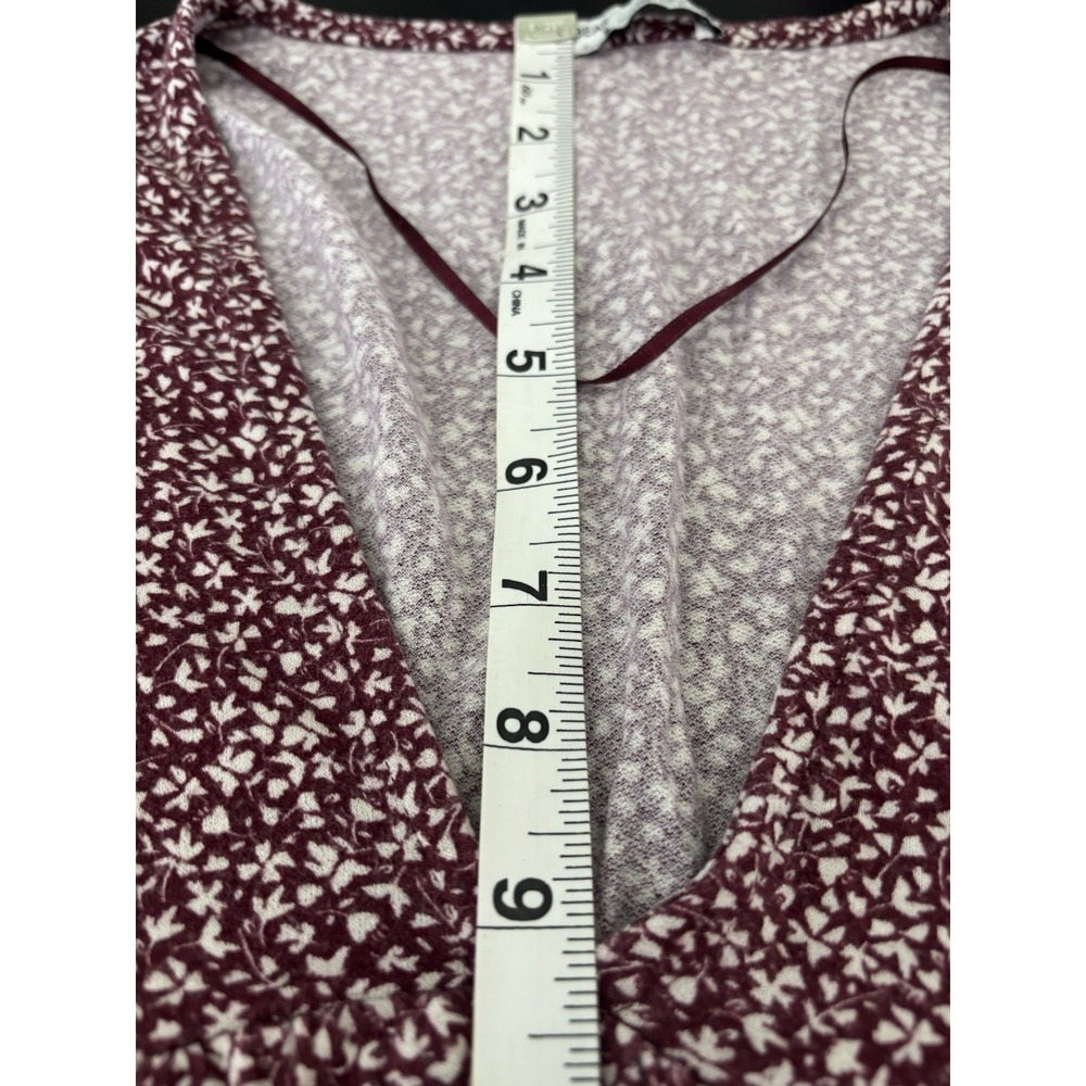 Pull&Bear Dress Women M Burgundy Floral Print Long Sleeve  V-Neck Boho Casual - Picture 12 of 16